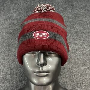 Chico State Logofit Adult Unisex Striped PomPom Beanie Winter Hat (OSFM) NCAA
